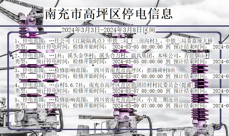 四川省南充高坪停电通知