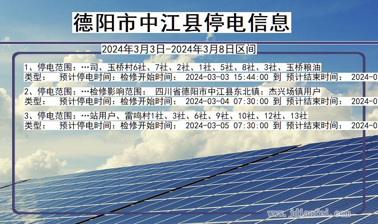 四川省德阳中江停电通知