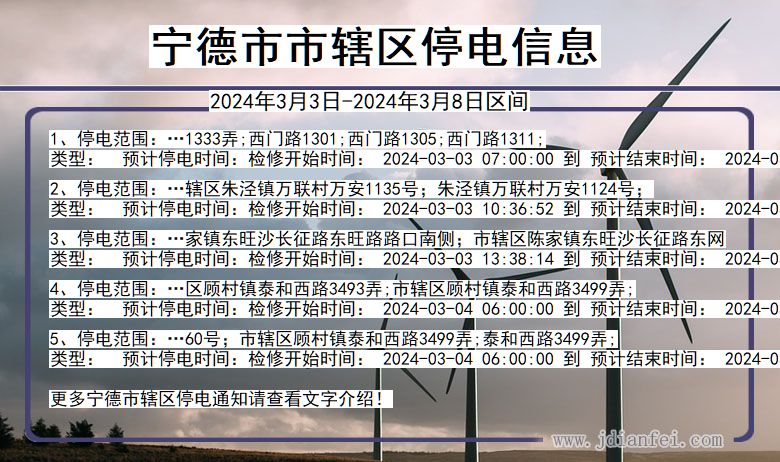 福建省宁德市辖停电通知