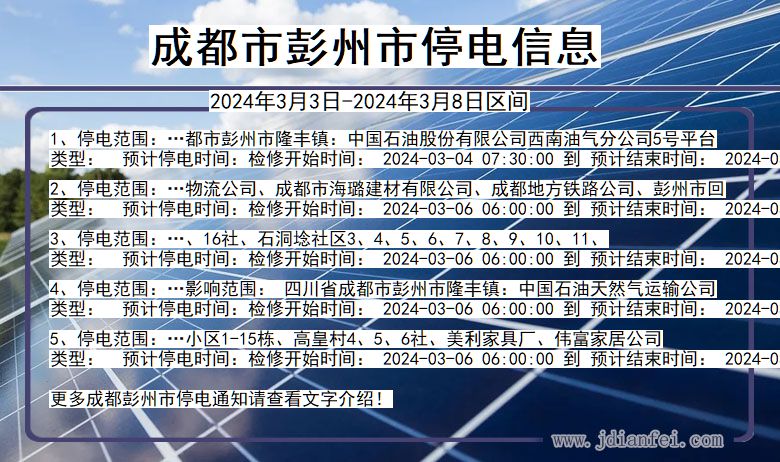 四川省成都彭州停电通知