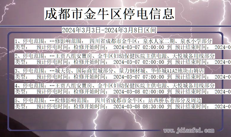 四川省成都金牛停电通知