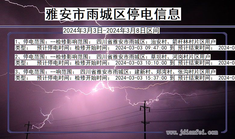 雅安雨城停电通知 四川省雅安雨城停电通知