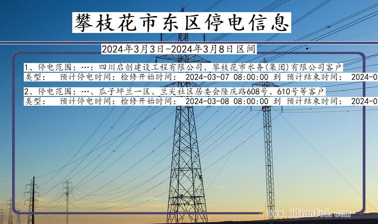 四川省攀枝花东区停电通知