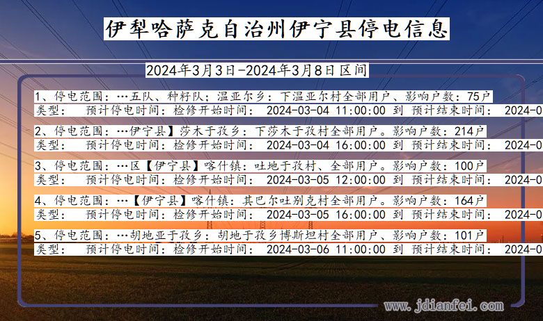 新疆维吾尔自治区伊犁哈萨克自治州伊宁停电通知