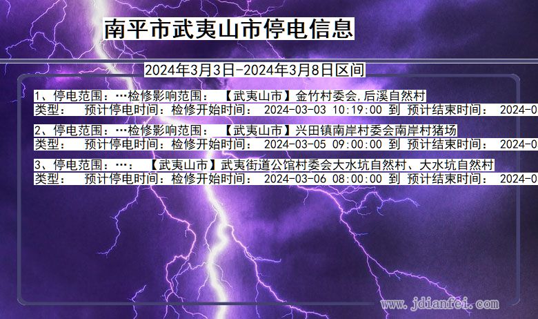 福建省南平武夷山停电通知