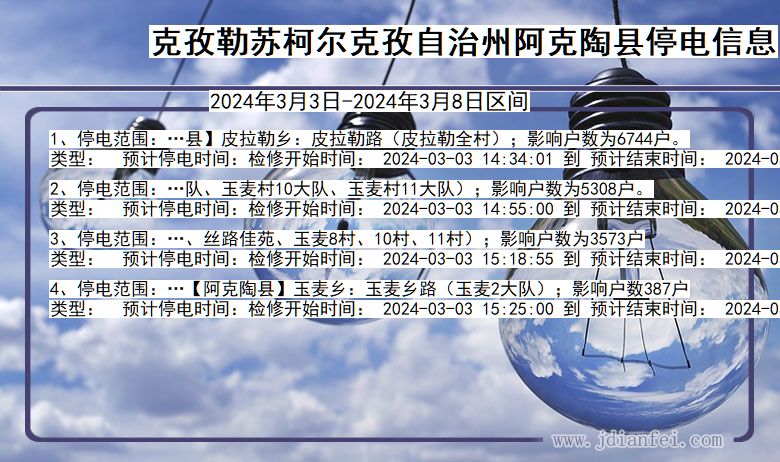 新疆维吾尔自治区克孜勒苏柯尔克孜自治州阿克陶停电通知