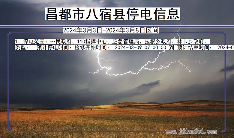 西藏自治区昌都八宿停电通知