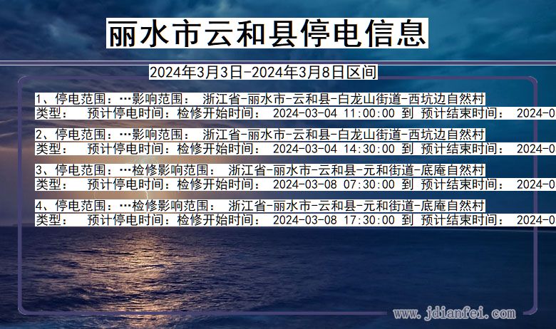 浙江省丽水云和停电通知