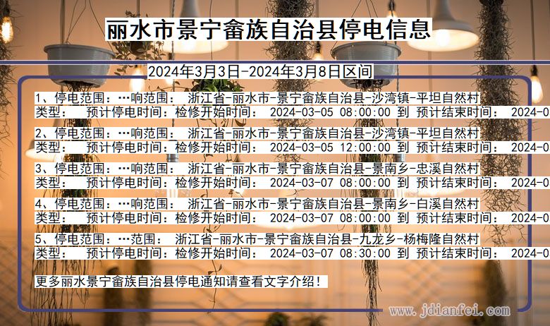 浙江省丽水景宁畲族自治停电通知