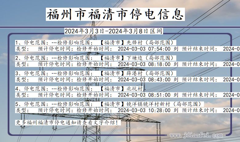 福建省福州福清停电通知