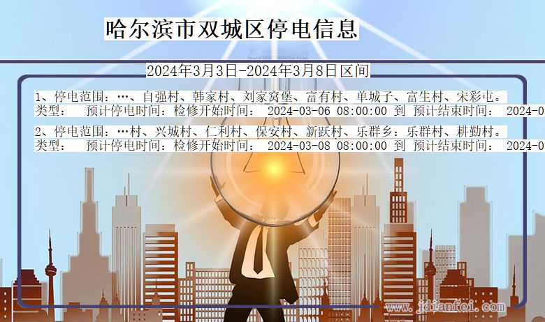 黑龙江省哈尔滨双城停电通知