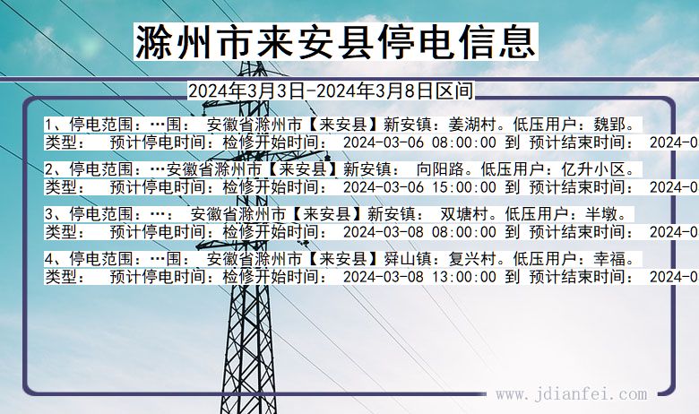 安徽省滁州来安停电通知