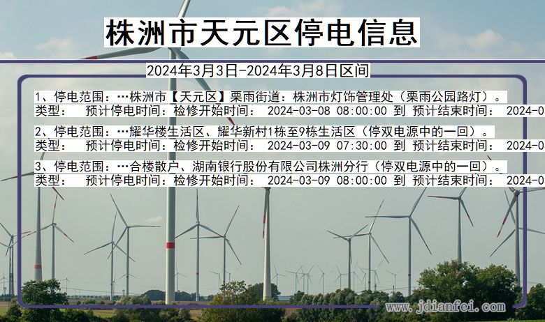 湖南省株洲天元停电通知