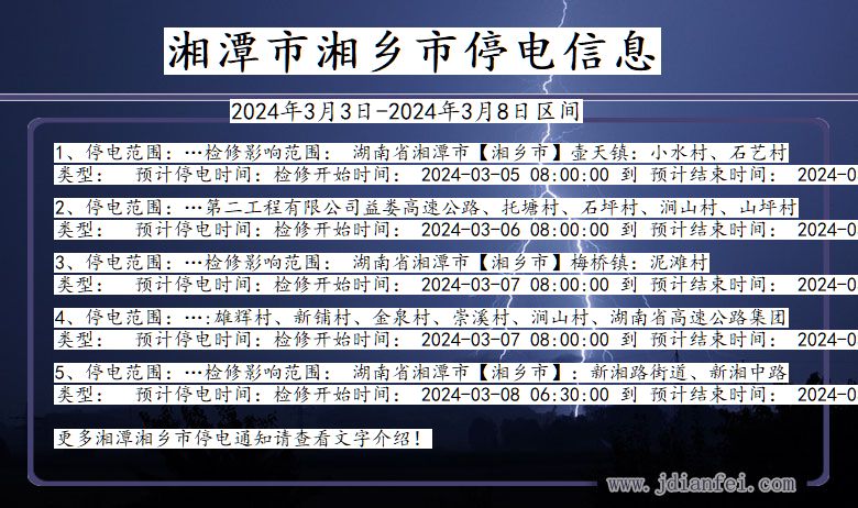 湘潭湘乡停电通知 湖南省湘潭湘乡停电通知