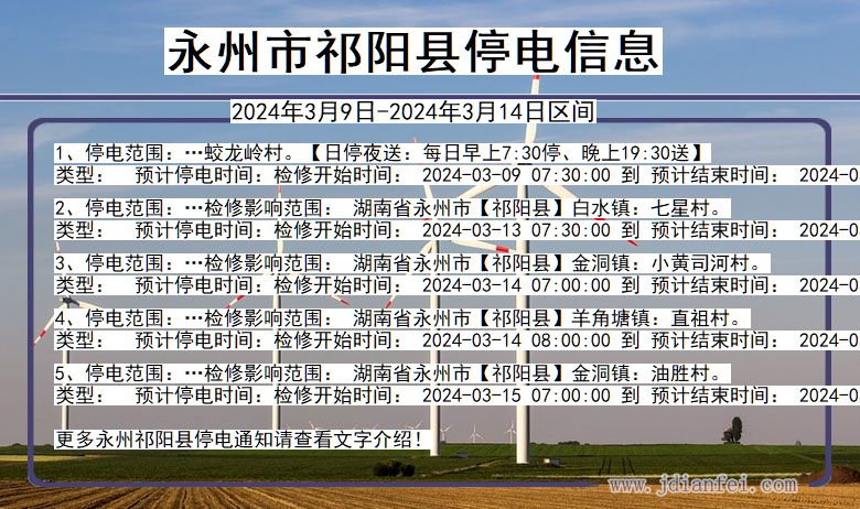 湖南省永州祁阳停电通知