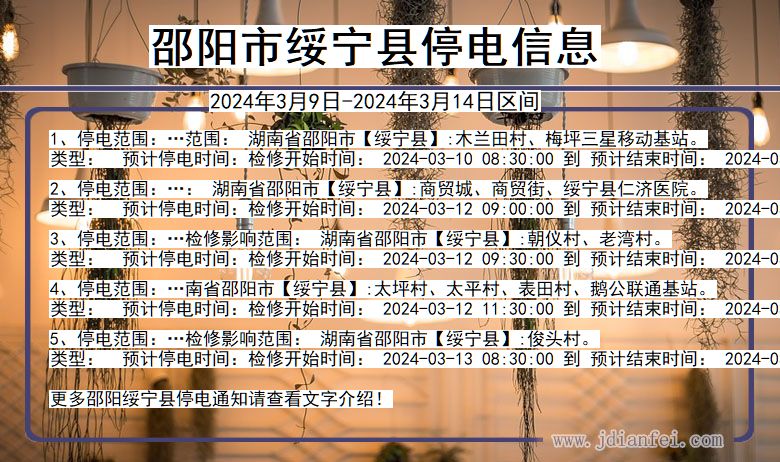 湖南省邵阳绥宁停电通知