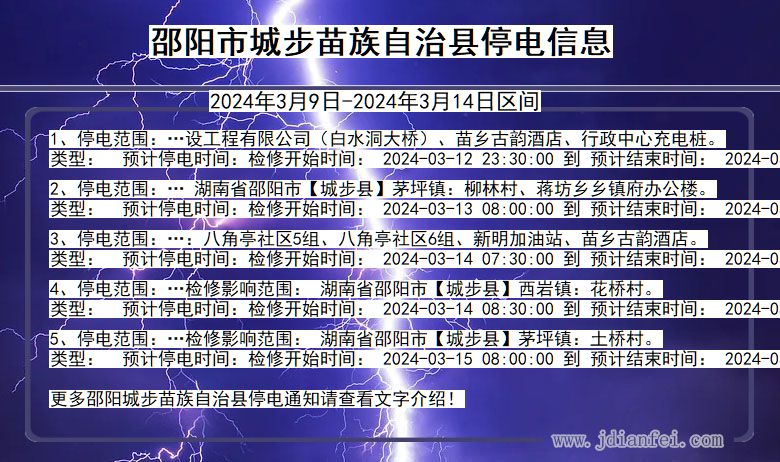 邵阳城步苗族自治停电通知 湖南省邵阳城步苗族自治停电通知