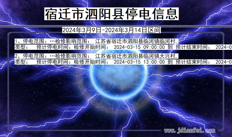 江苏省宿迁泗阳停电通知