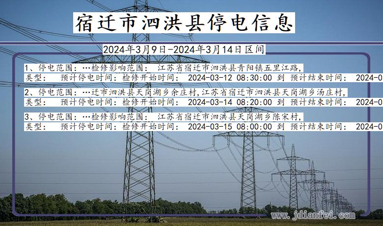 江苏省宿迁泗洪停电通知