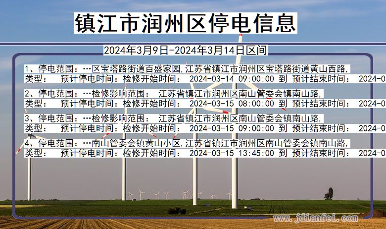 镇江润州停电通知 江苏省镇江润州停电通知