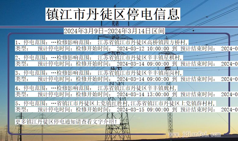 江苏省镇江丹徒停电通知