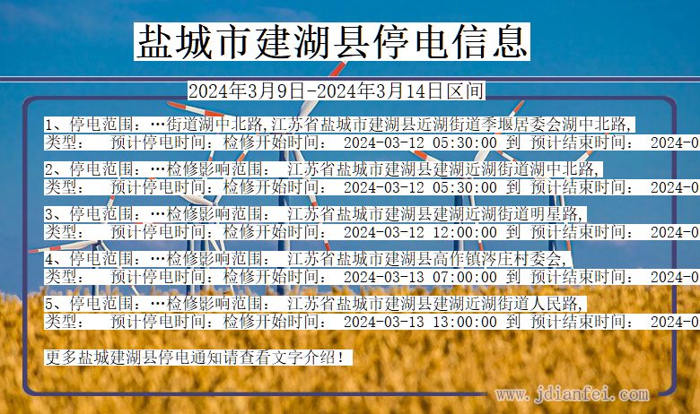 江苏省盐城建湖停电通知