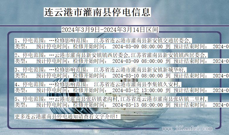 连云港灌南停电通知 江苏省连云港灌南停电通知