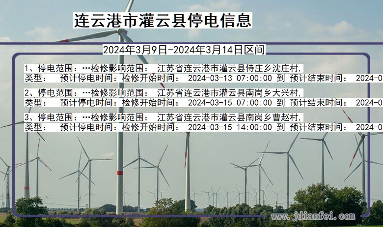 连云港灌云停电通知 江苏省连云港灌云停电通知