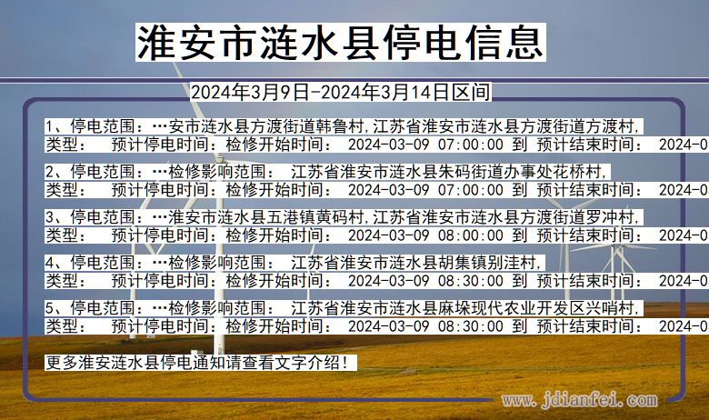 江苏省淮安涟水停电通知