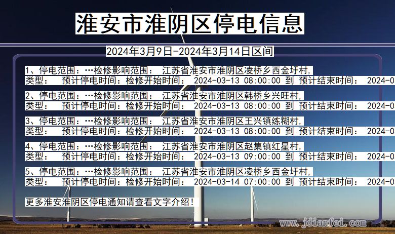 江苏省淮安淮阴停电通知