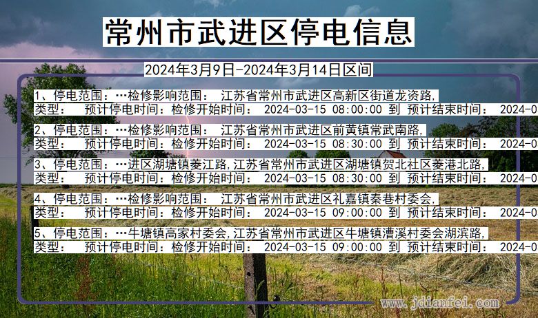 江苏省常州武进停电通知