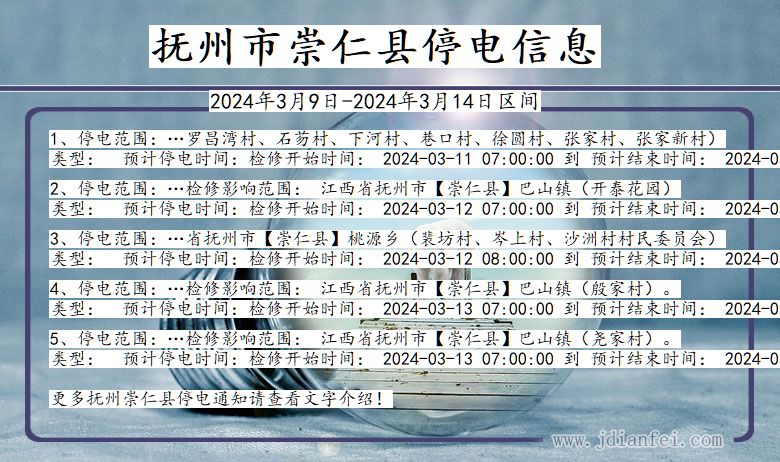 江西省抚州崇仁停电通知