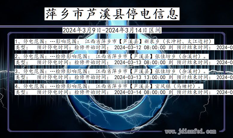 江西省萍乡芦溪停电通知