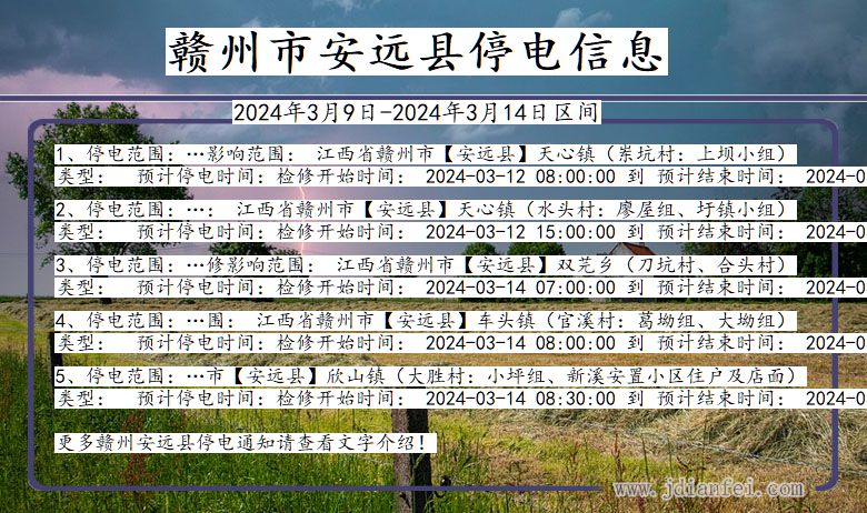 江西省赣州安远停电通知