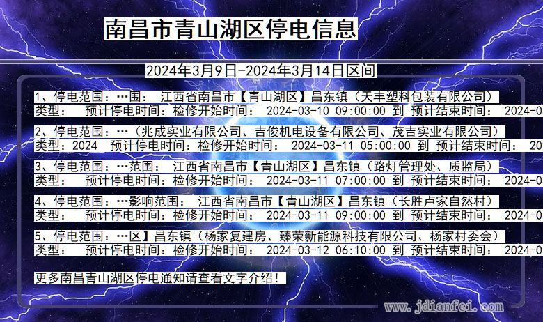 江西省南昌青山湖停电通知