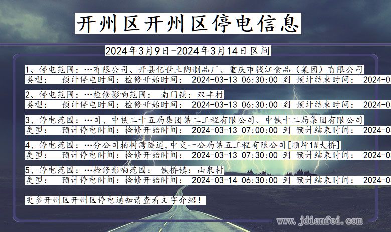 重庆市开州区开州停电通知