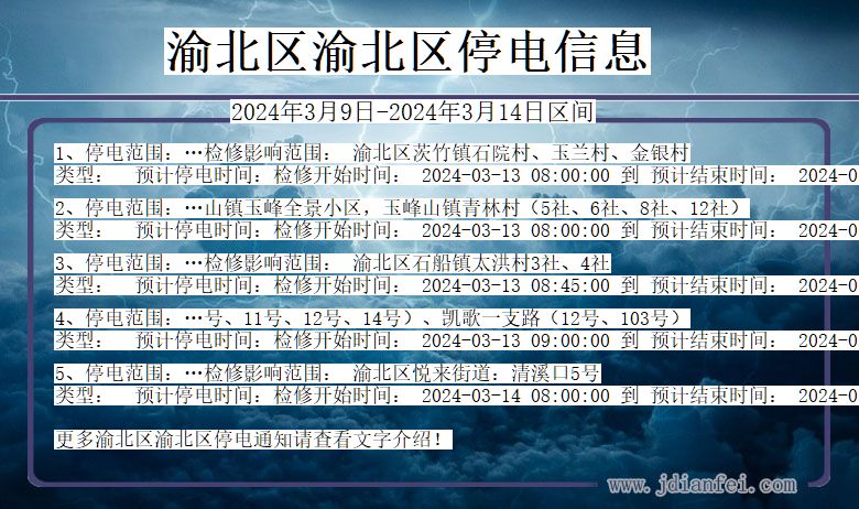 重庆市渝北区渝北停电通知