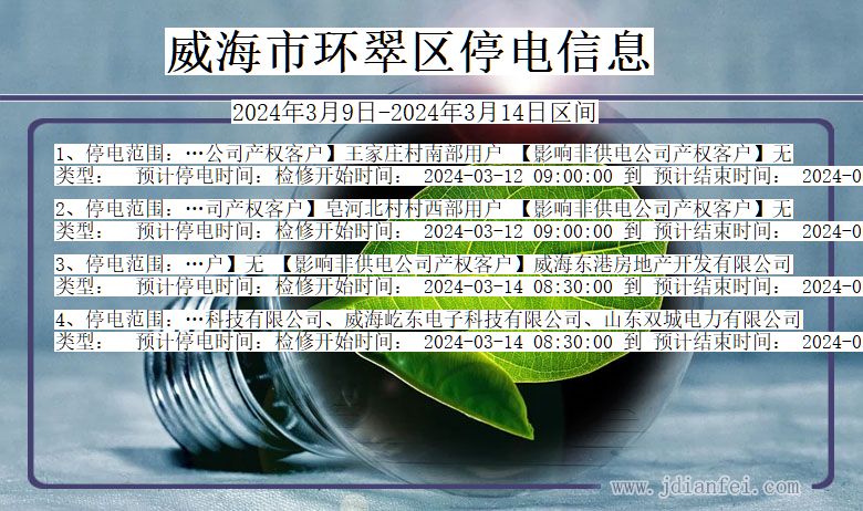 威海环翠停电通知 山东省威海环翠停电通知