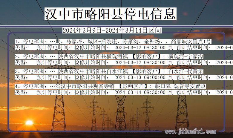 陕西省汉中略阳停电通知