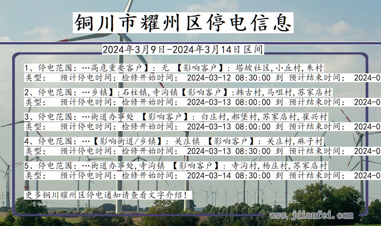 陕西省铜川耀州停电通知