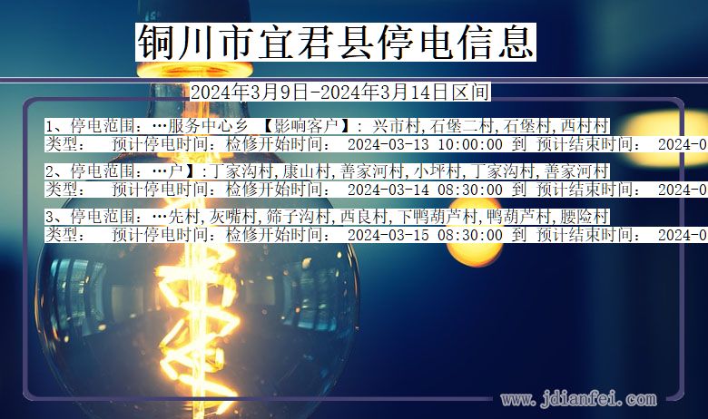 陕西省铜川宜君停电通知