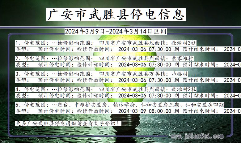 四川省广安武胜停电通知