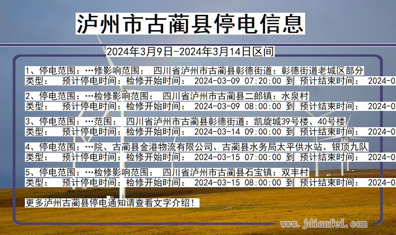 四川省泸州古蔺停电通知