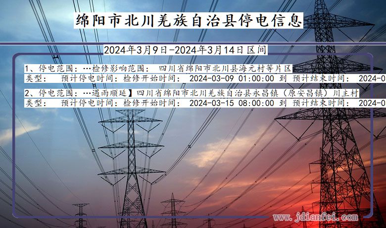 四川省绵阳北川羌族自治停电通知