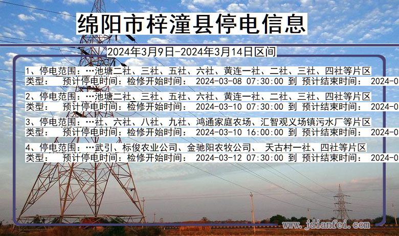 四川省绵阳梓潼停电通知