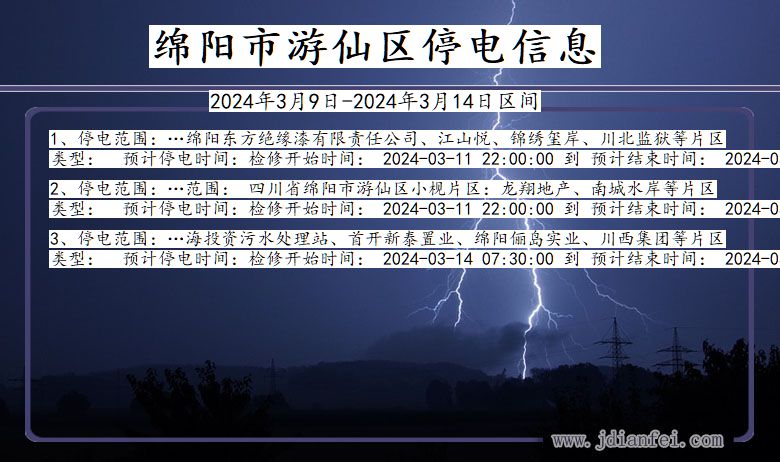 绵阳游仙停电通知 四川省绵阳游仙停电通知