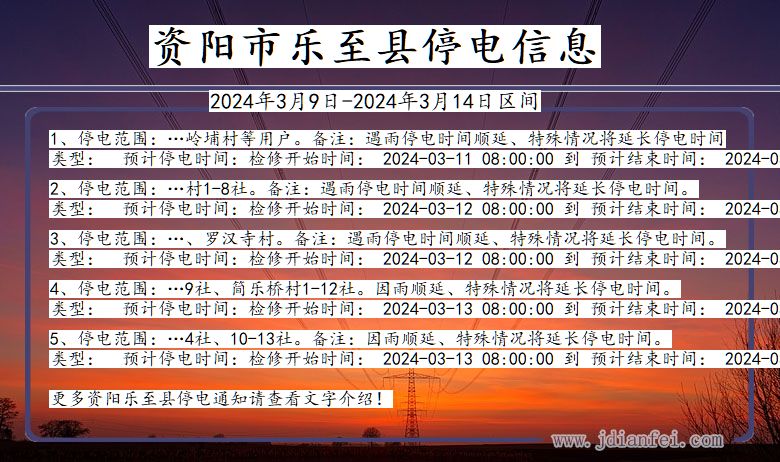 四川省资阳乐至停电通知