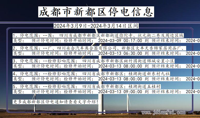 成都新都停电通知 四川省成都新都停电通知