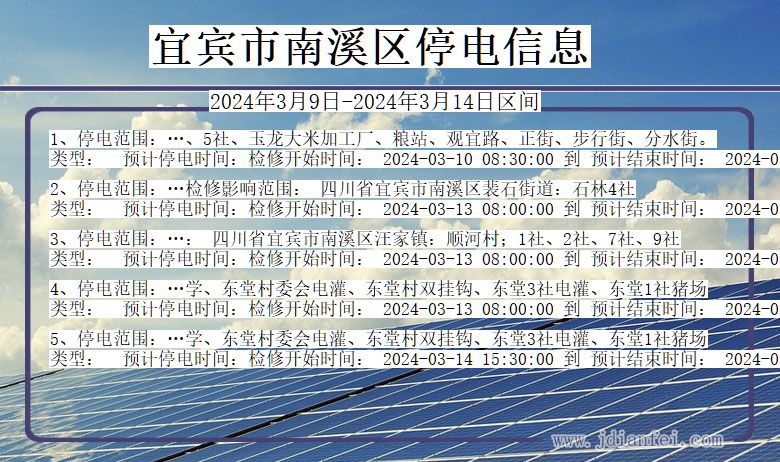 四川省宜宾南溪停电通知