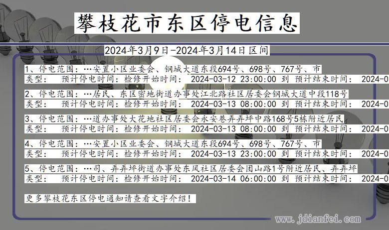 四川省攀枝花东区停电通知